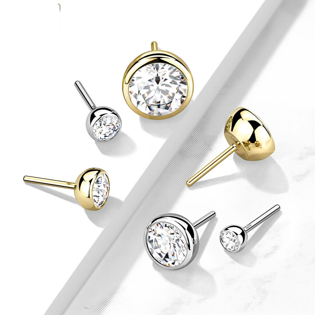14 Karat Gold Top Kugel Zirkonia Gelbgold Weißgold Push-In - Image 2