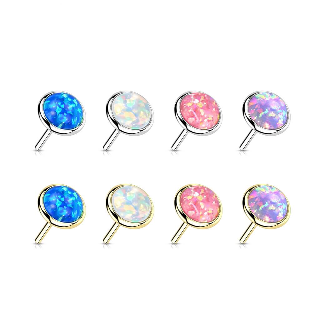 14 Karat Gold Top Opal Rund Flach Gelbgold Weißgold Push-In - Image 2