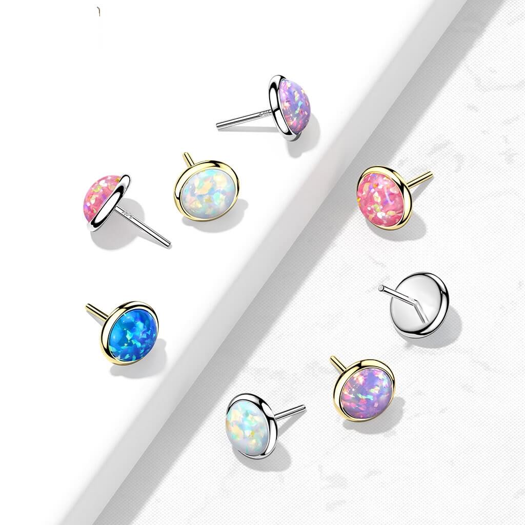 14 Karat Gold Top Opal Rund Flach Gelbgold Weißgold Push-In - Image 3