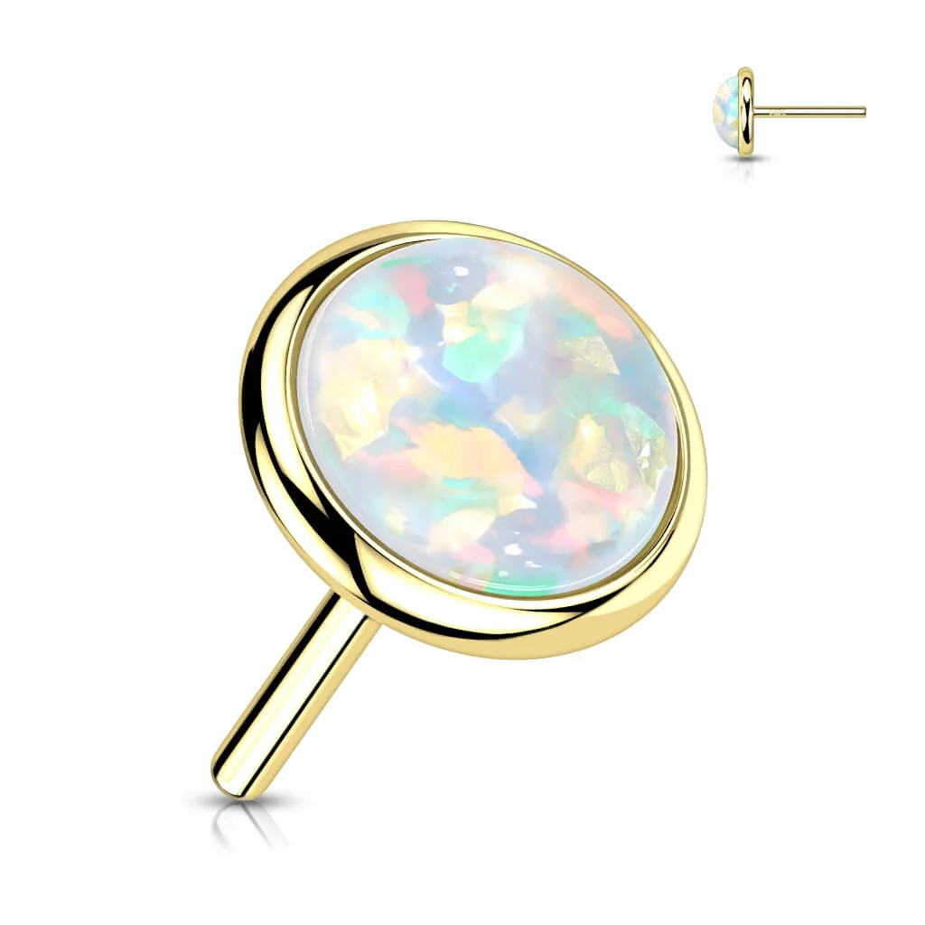 14 Karat Gold Top Opal Rund Flach Gelbgold Weißgold Push-In - Image 9