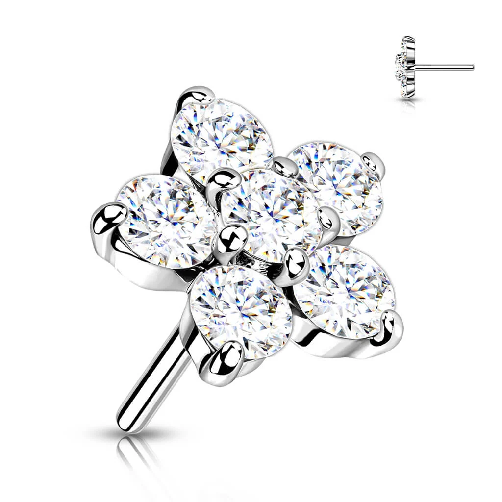 14 Karat Gold Top Blume Zirkonia Gelbgold Weißgold Push-In - Image 2