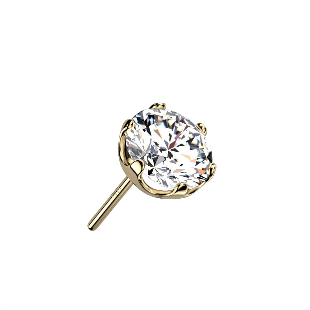 14 Karat Gold Top Zirkonia Rund Gelbgold Weißgold Push-In - Image 3
