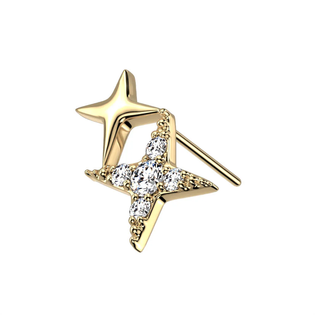 14 Karat Gold Top Sterne Zirkonia Gelbgold Weißgold Push-In - Image 3