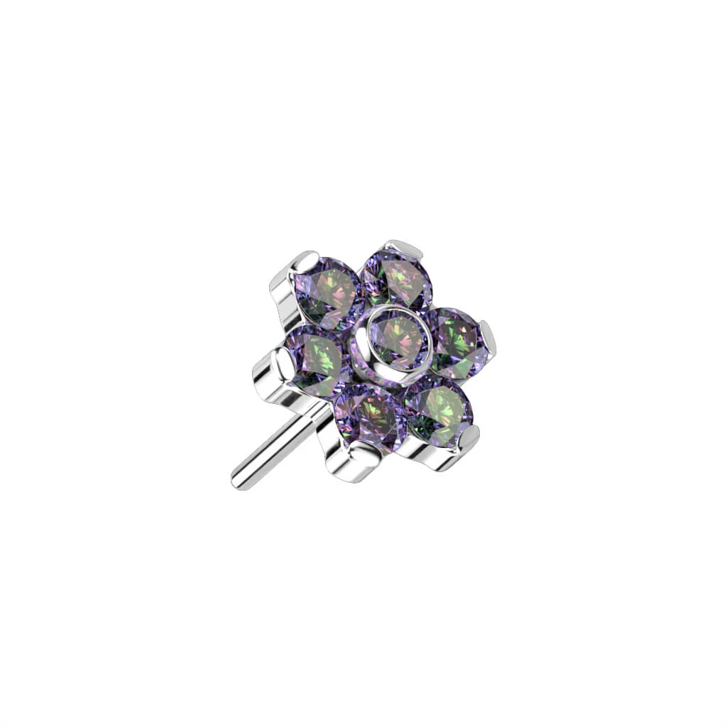 Titan Top Top Blume Zirkonia Silber Push-In - Image 10