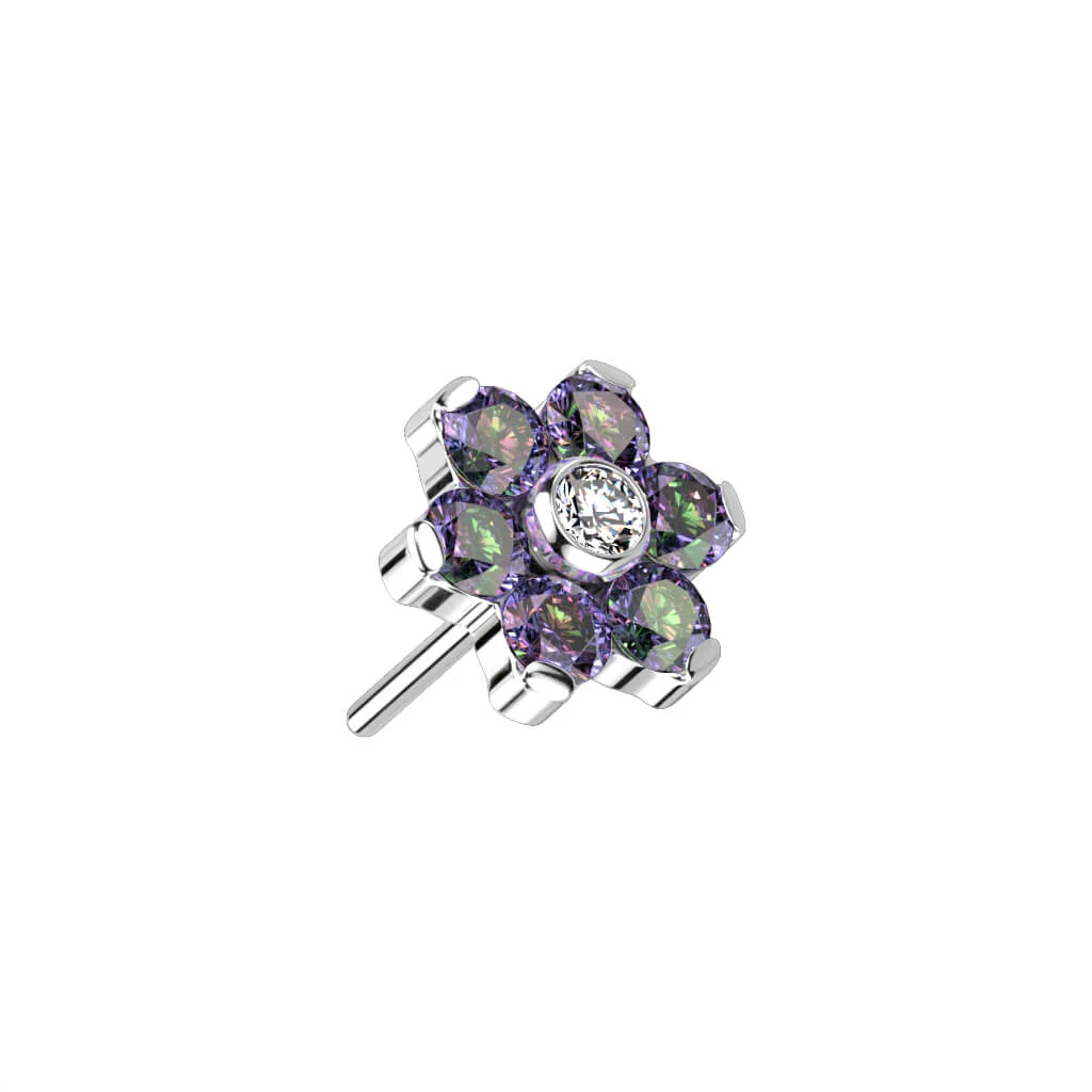 Titan Top Top Blume Zirkonia Silber Push-In - Image 11
