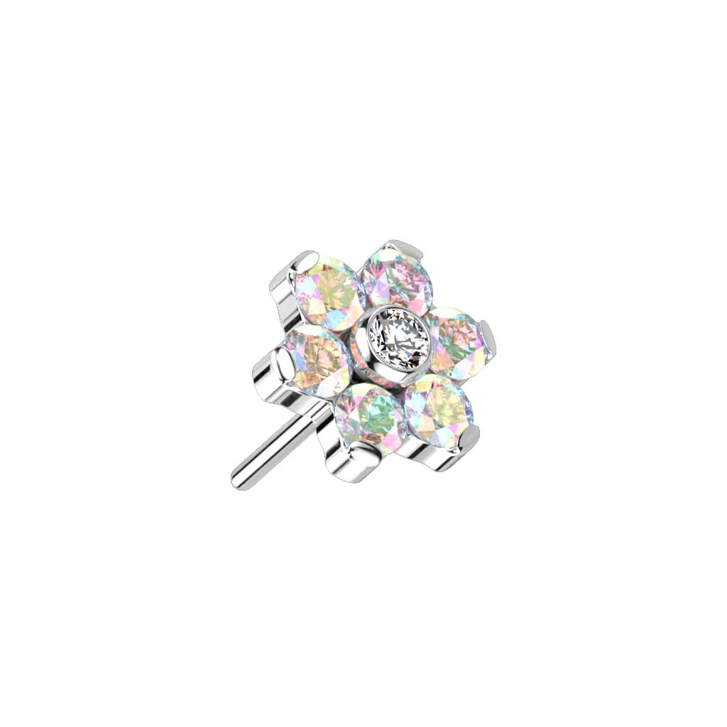 Titan Top Top Blume Zirkonia Silber Push-In - Image 2