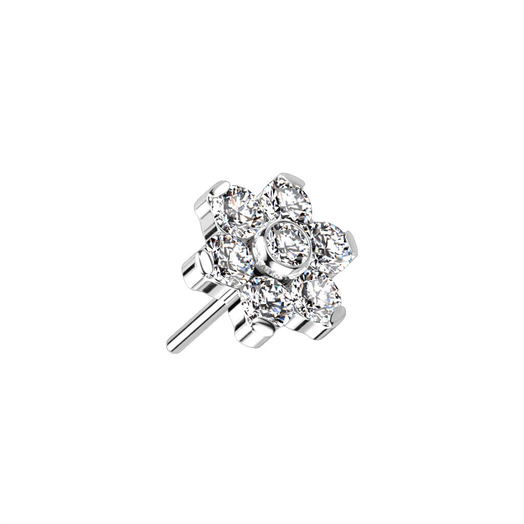 Titan Top Top Blume Zirkonia Silber Push-In - Image 3