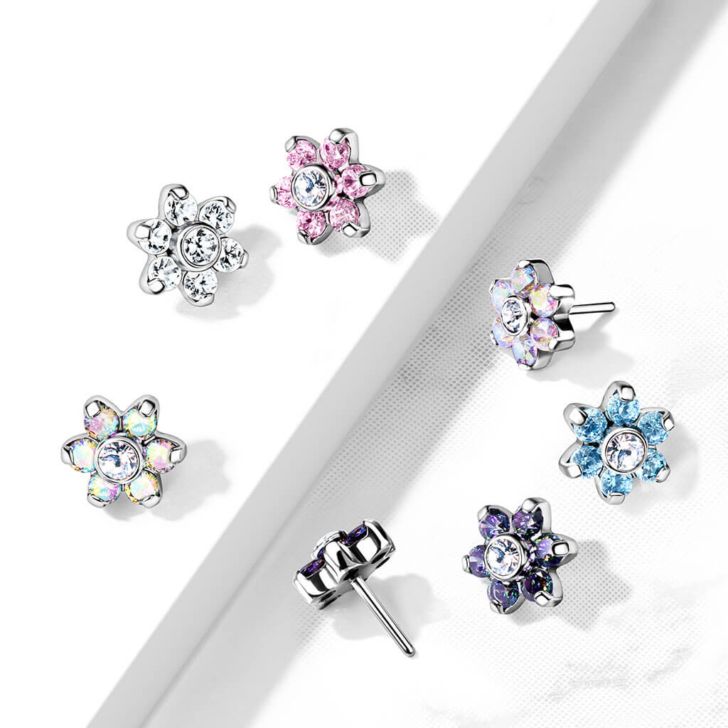 Titan Top Top Blume Zirkonia Silber Push-In - Image 6