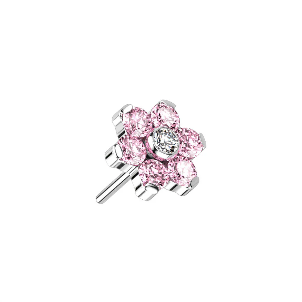 Titan Top Top Blume Zirkonia Silber Push-In - Image 7