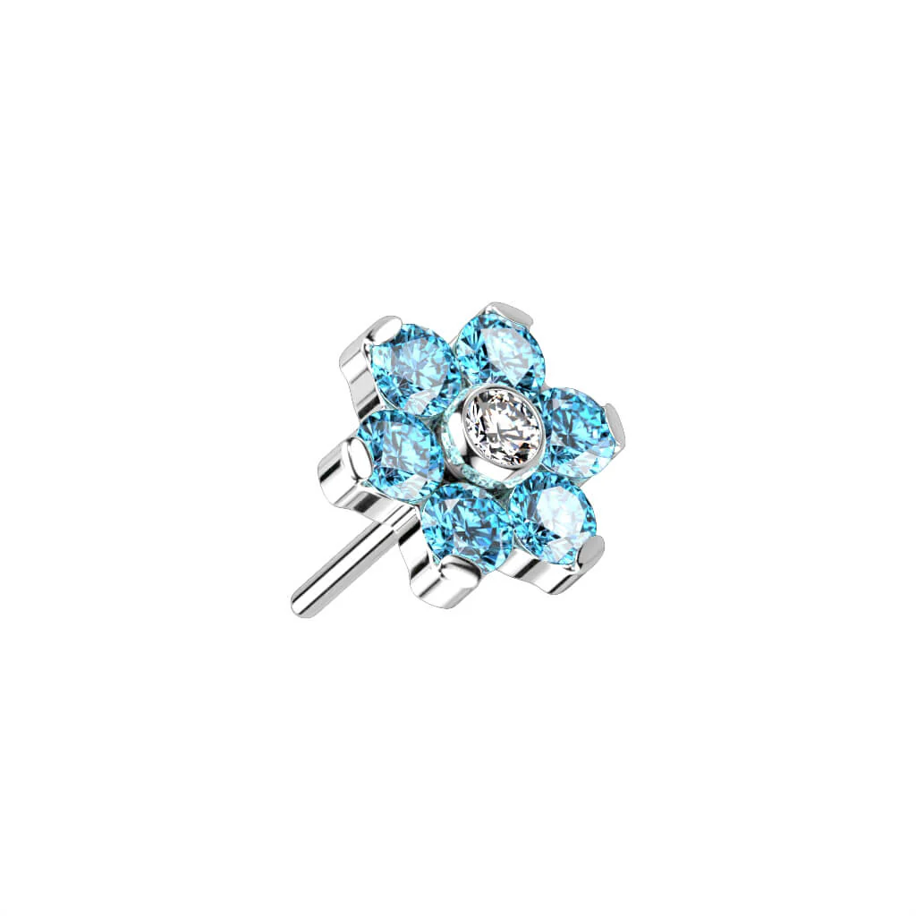 Titan Top Top Blume Zirkonia Silber Push-In - Image 8