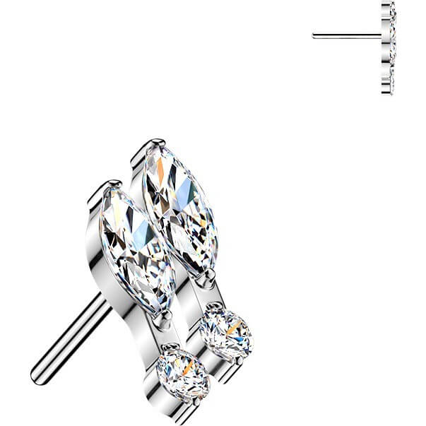 Titan Top Top doppelter Marquise und runder Zirkonia Push-In - Image 3