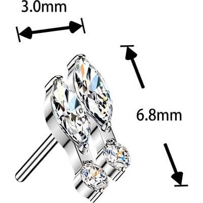Titan Top Top doppelter Marquise und runder Zirkonia Push-In - Image 4
