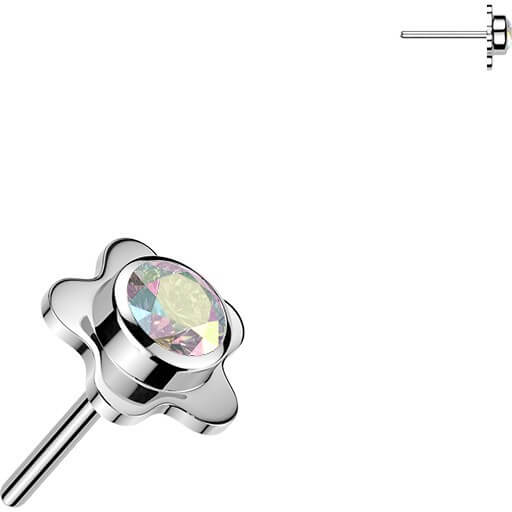 Titan Top Top Blume mit Zirkonia Mitte in Zargenfassung Push-In - Image 5
