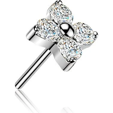 Titan Top Top Blume mit 4 Zirkonia Push-In