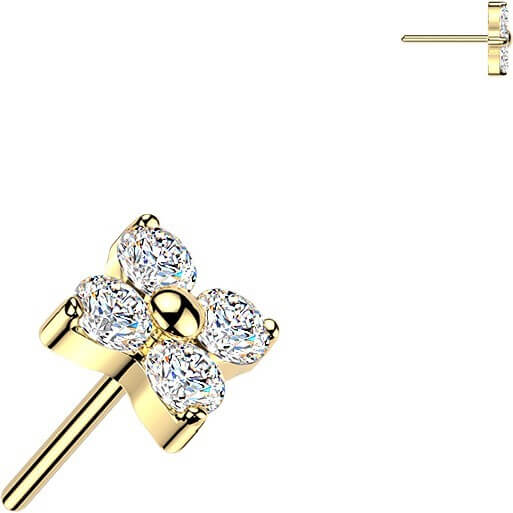 Titan Top Top Blume mit 4 Zirkonia Push-In - Image 2