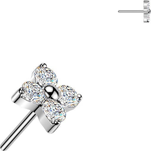 Titan Top Top Blume mit 4 Zirkonia Push-In - Image 3