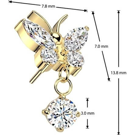Titan Top Top Schmetterling Zirkonia Beweglich Push-In - Image 6