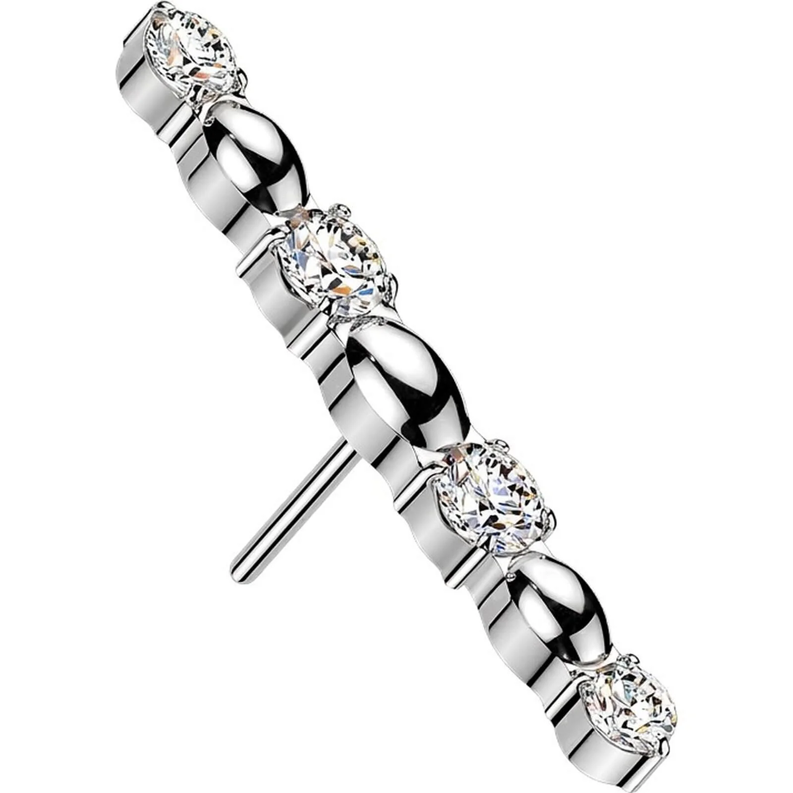 Titan Top Top langer Stab mit Zirkonia und ovaler Perle Push-In