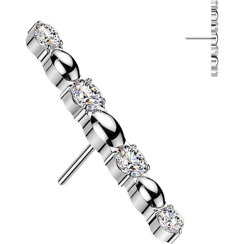 Titan Top Top langer Stab mit Zirkonia und ovaler Perle Push-In - Image 3