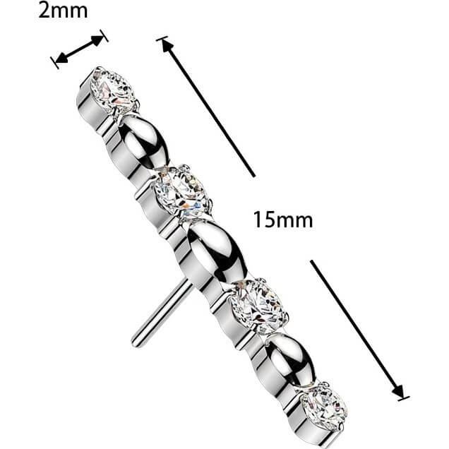 Titan Top Top langer Stab mit Zirkonia und ovaler Perle Push-In - Image 4