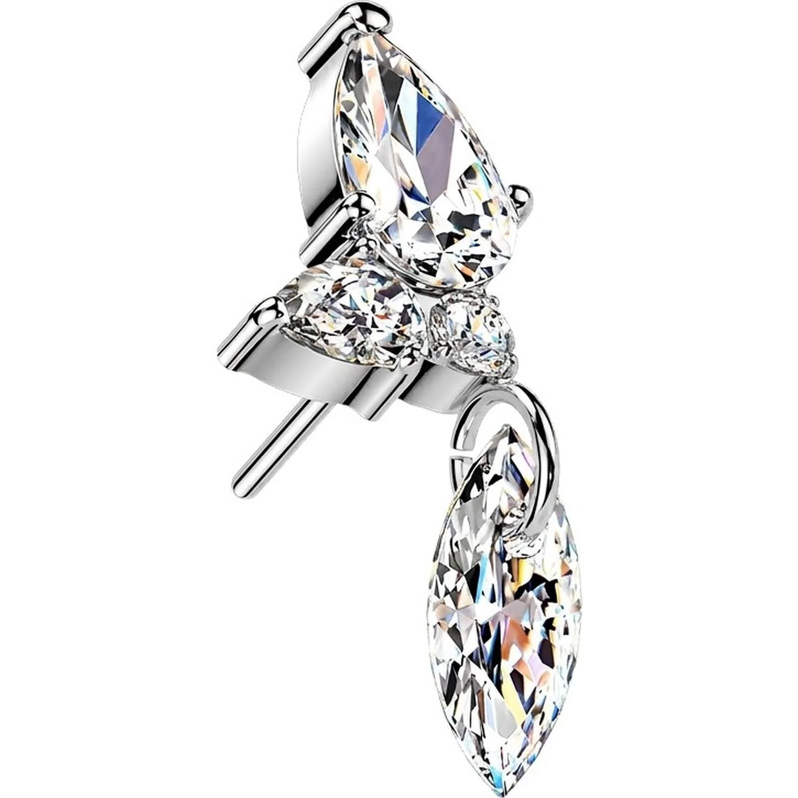 Titan Top Top Marquise und runde Zirkonia Cluster mit Marquise Zirkonia Dangle Push-In