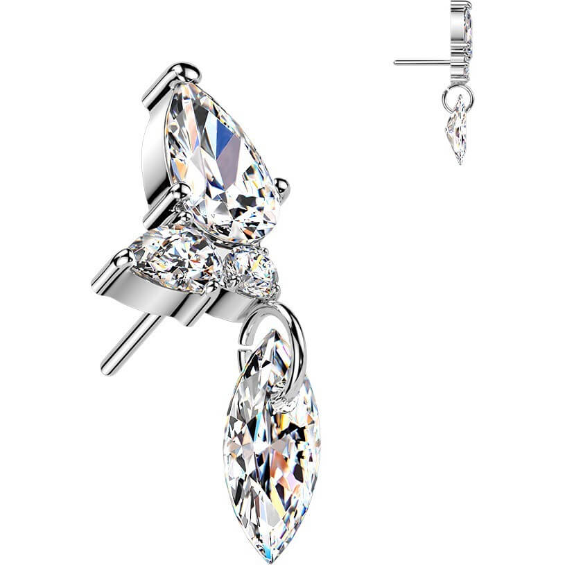 Titan Top Top Marquise und runde Zirkonia Cluster mit Marquise Zirkonia Dangle Push-In - Image 3