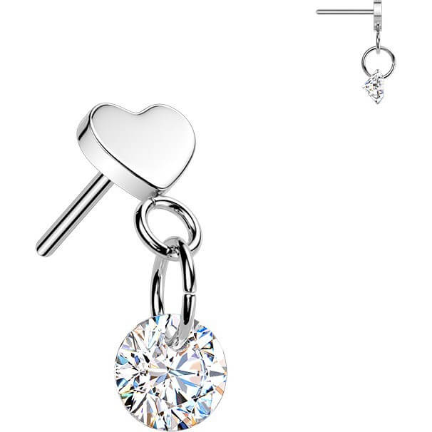 Titan Top Top Herz mit rundem Zirkonia Dangle Push-In - Image 3