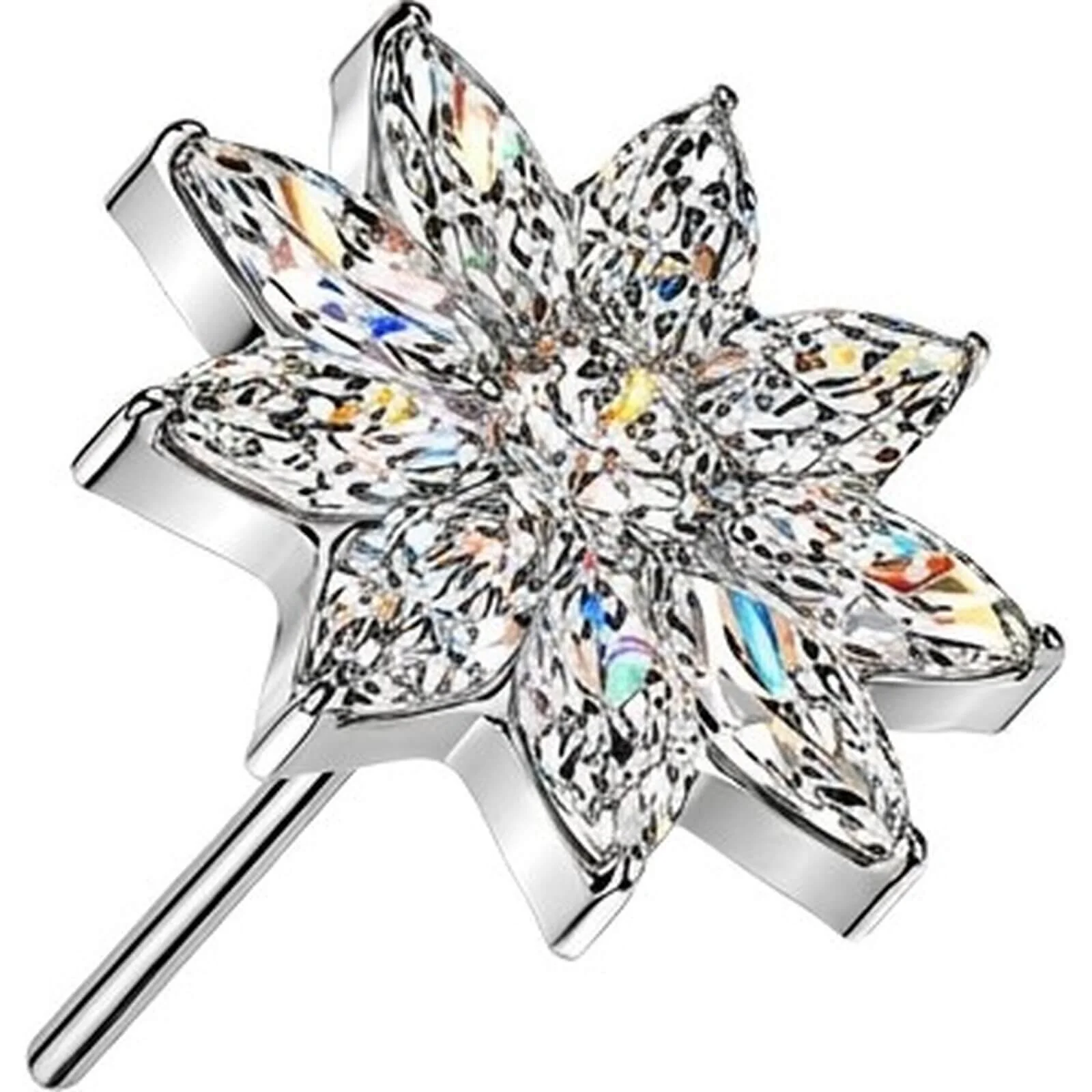 Titan Top Top Blume mit Zirkonia Blütenblättern Push-In
