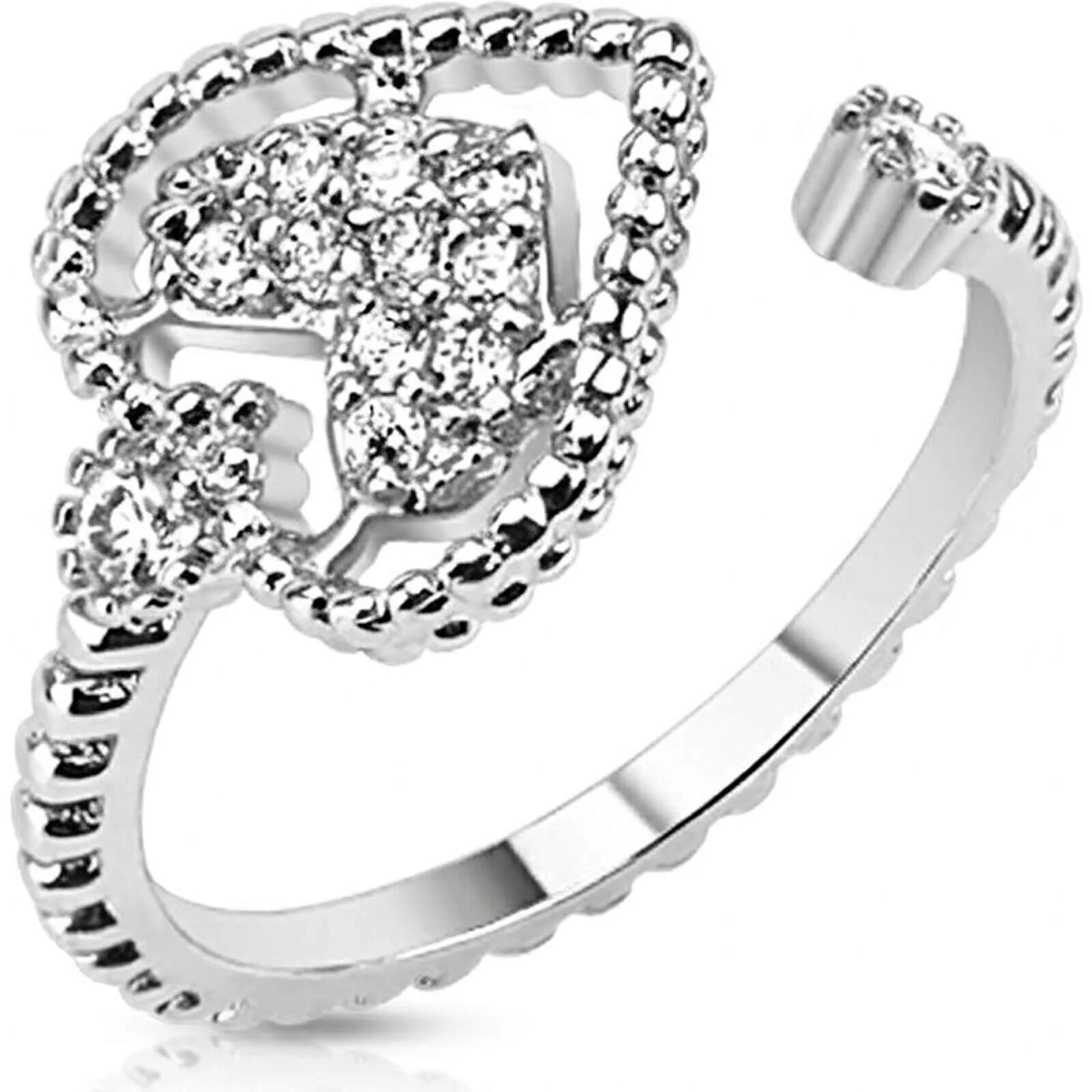Fingerring Herz Verstellbar Zirkonia Silber