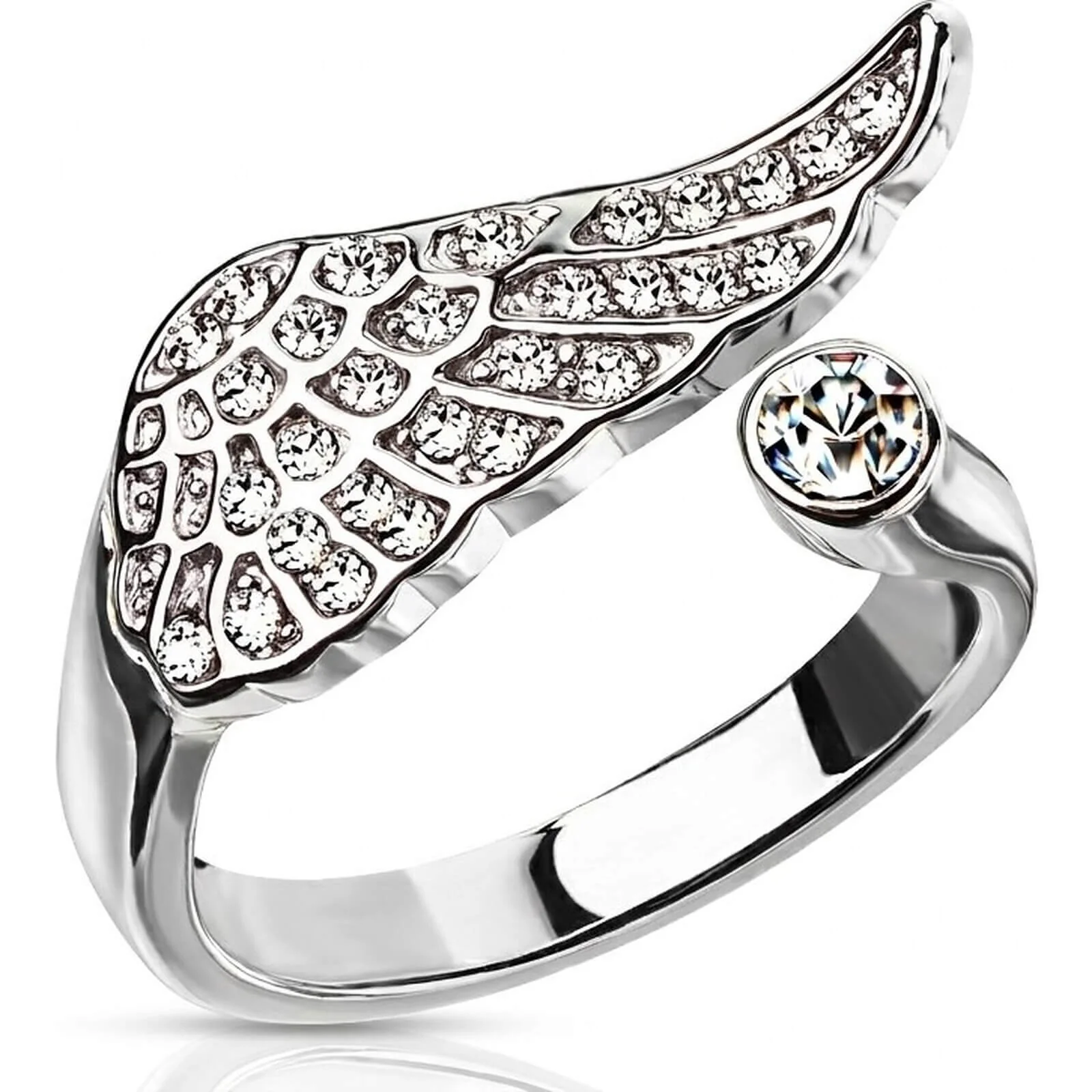 Fingerring Flügel Verstellbar Zirkonia Silber