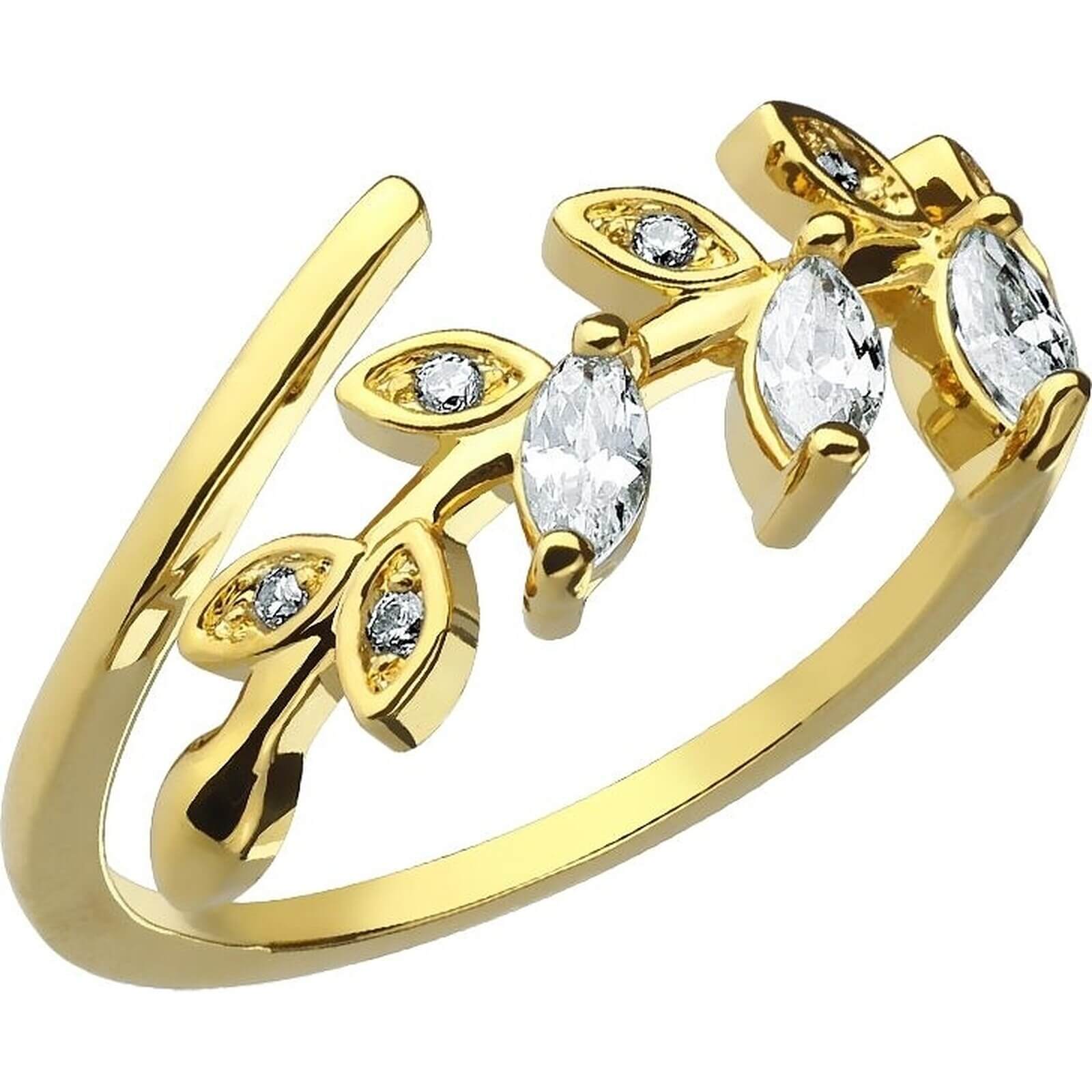 Fingerring Blätter Zirkonia Verstellbar Gold