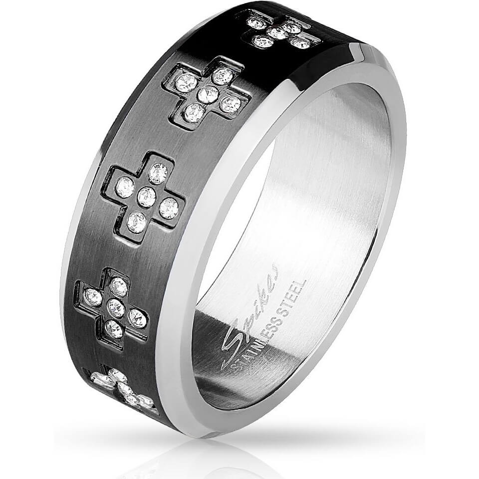 Fingerring Kreuz Zirkonia Schwarz