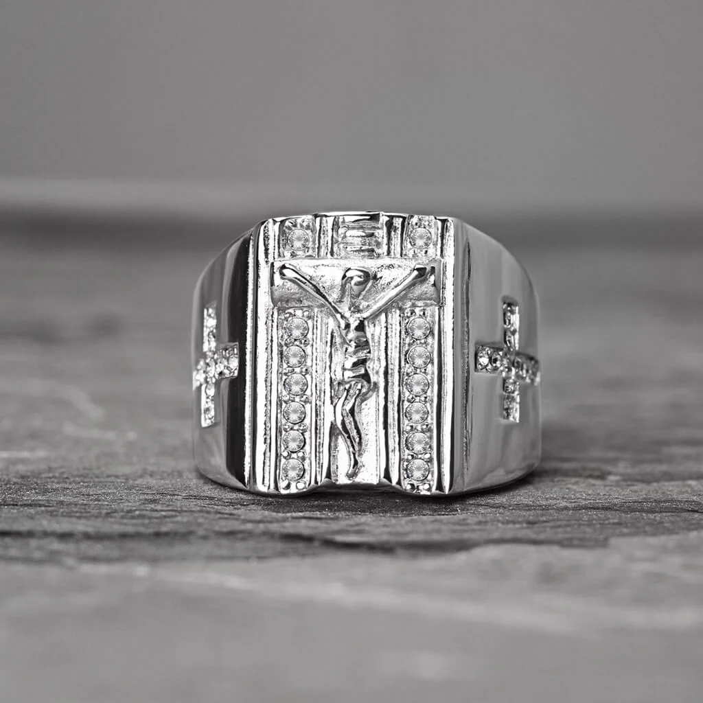 Fingerring Jesuskreuz Zirkonia Silber - Image 2