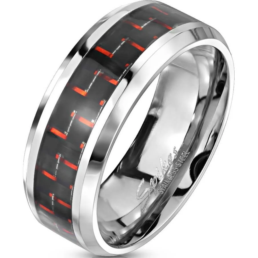 Fingerring Karbon Schwarz Rot Silber