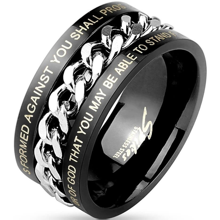 Fingerring Kette Gravur Schwarz Silber