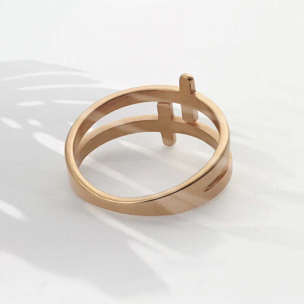 Fingerring Doppel Kreuz Roségold - Image 2