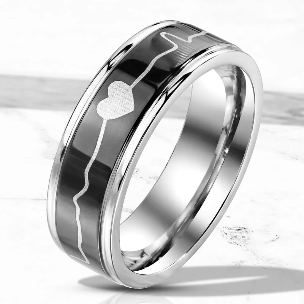 Fingerring Herzschlag Schwarz Silber - Image 2