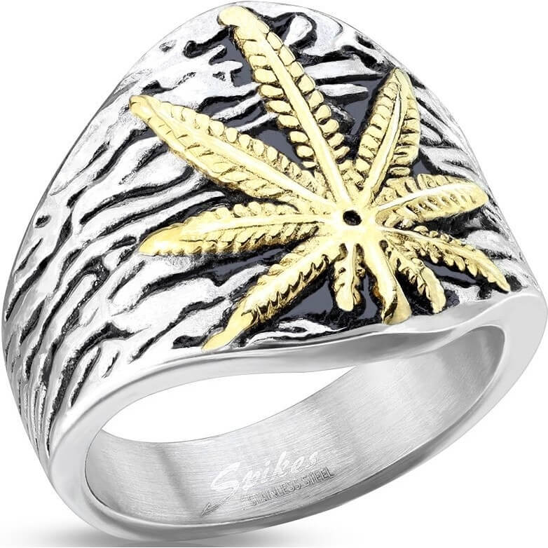 Fingerring Hanfblatt Gold Silber
