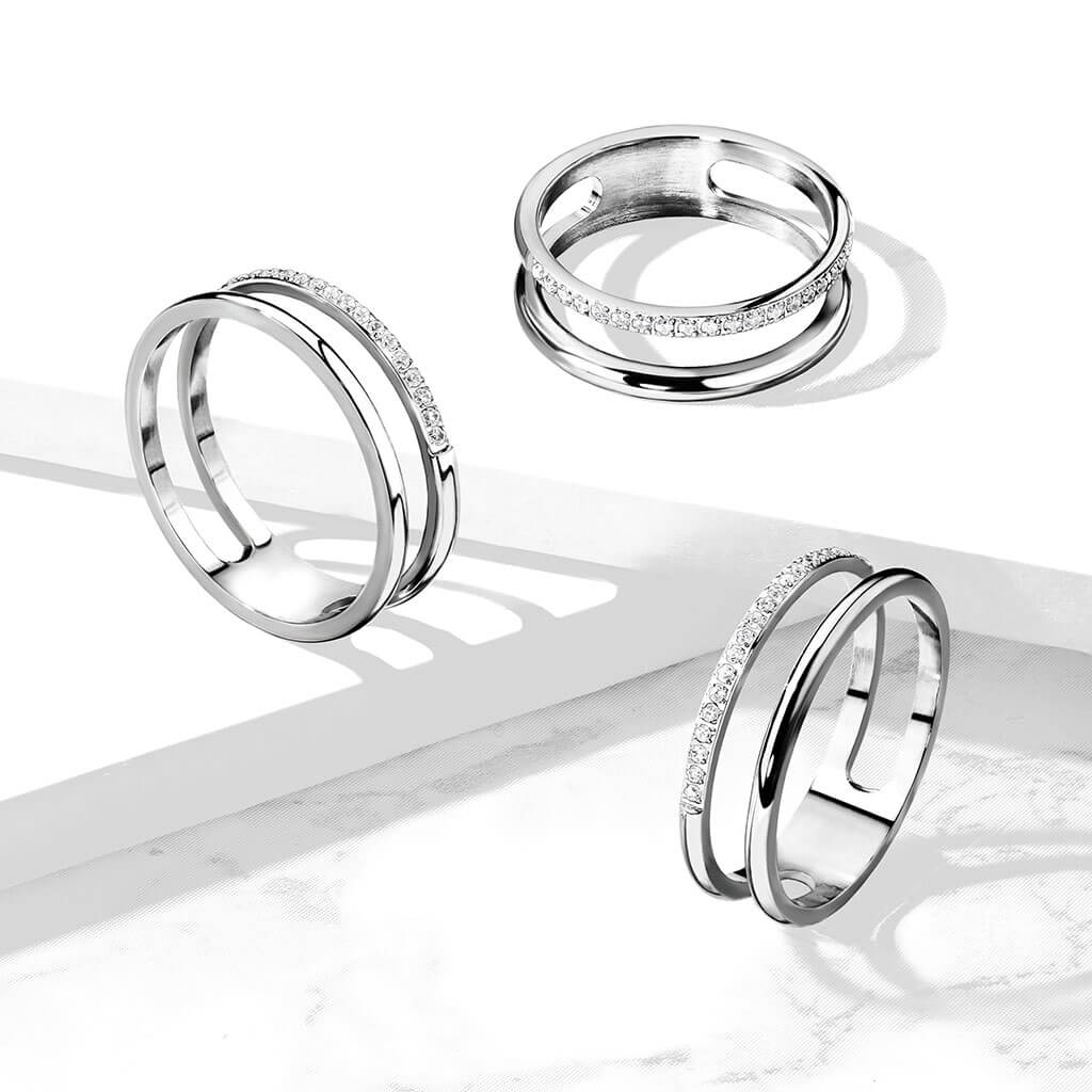 Fingerring Doppel Ring Zirkonia Silber - Image 2