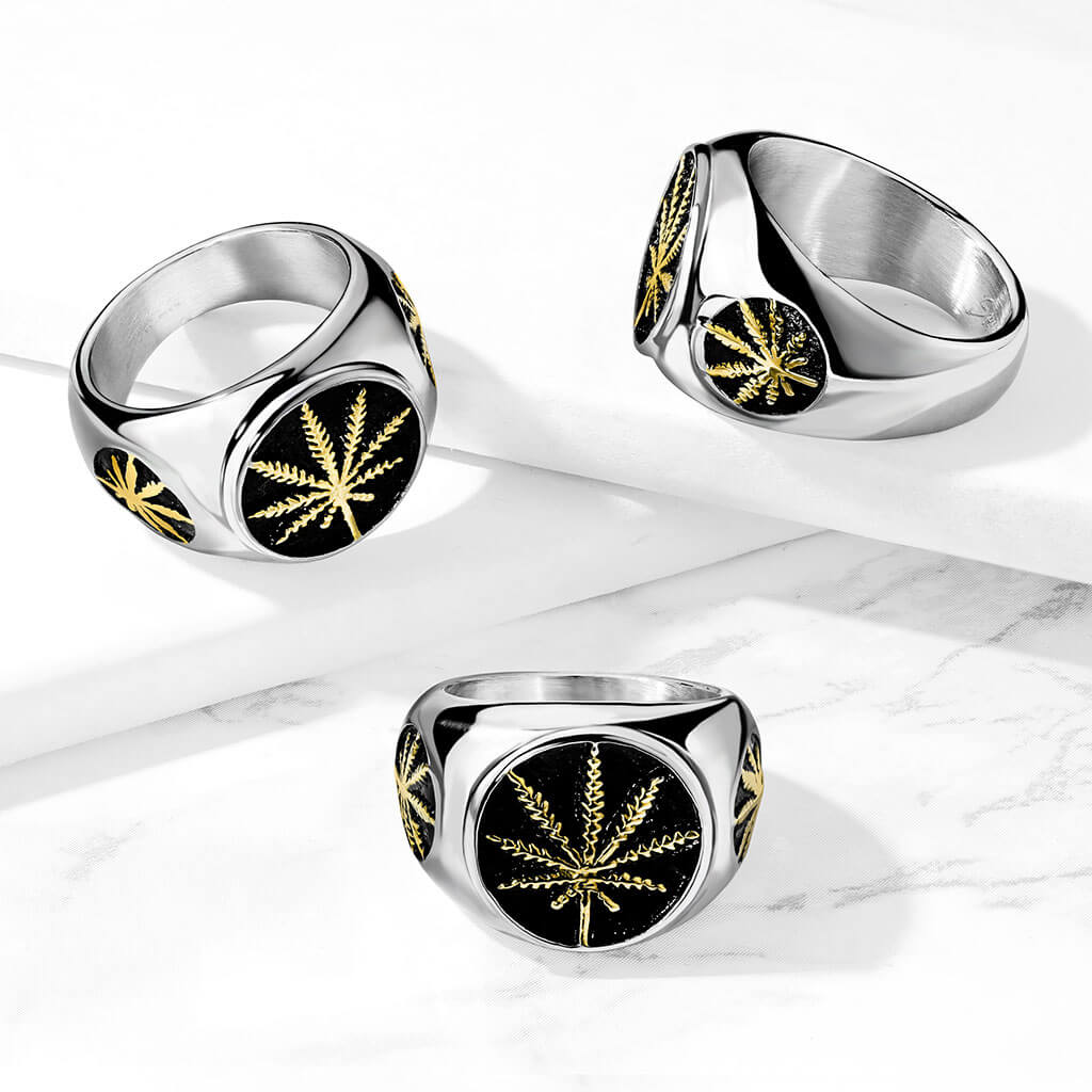 Fingerring Hanfblatt Gold Silber - Image 2
