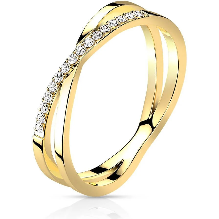 Fingerring Gekreuzt Zirkonia Gold