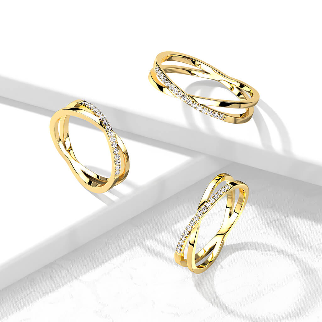 Fingerring Gekreuzt Zirkonia Gold - Image 2