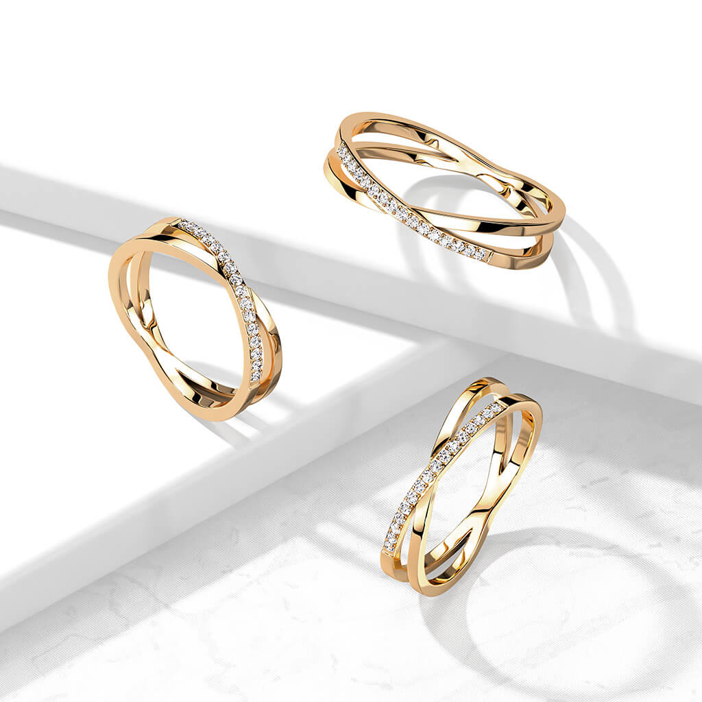 Fingerring Gekreuzt Zirkonia Roségold - Image 2