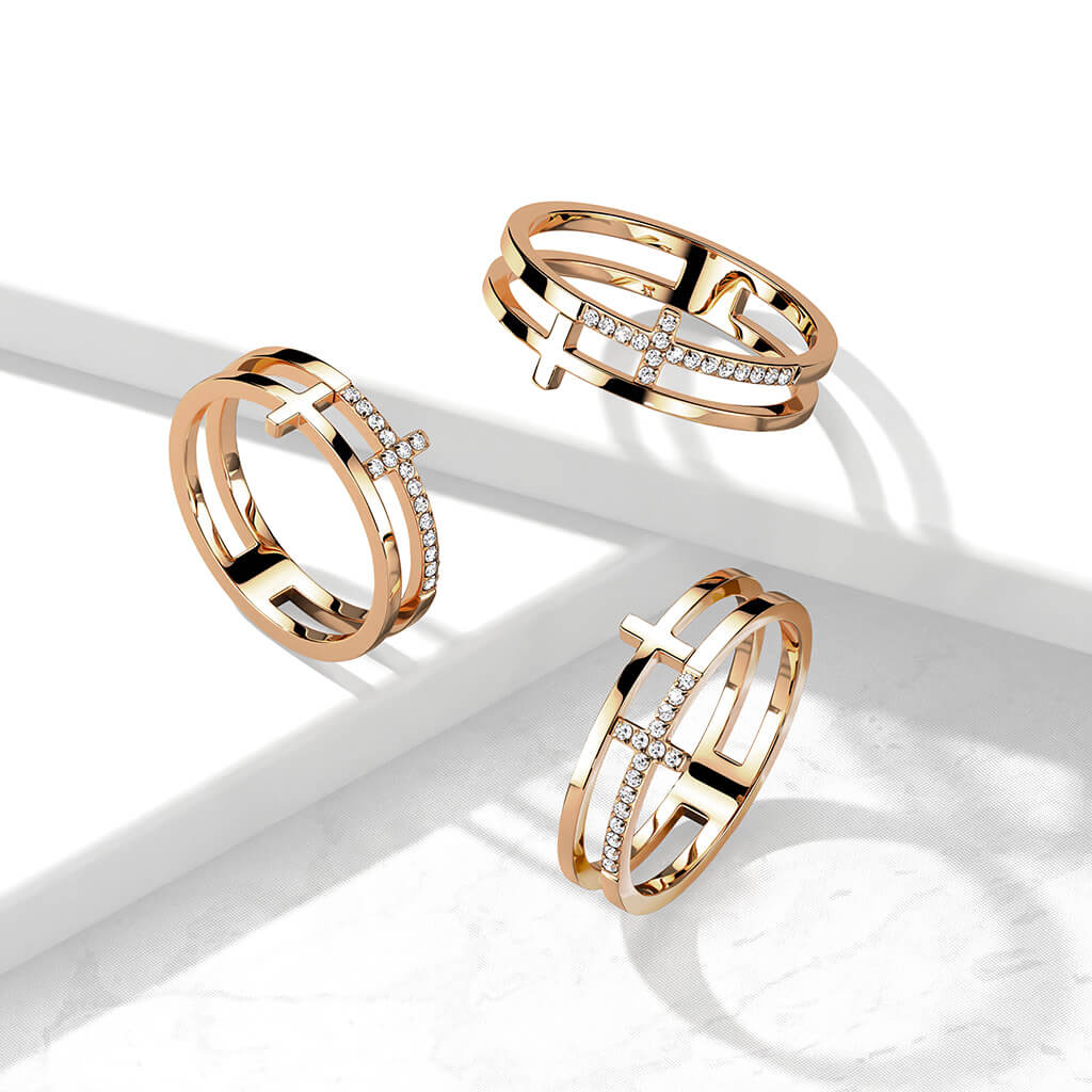 Fingerring Doppelkreuz Zirkonia Roségold - Image 2