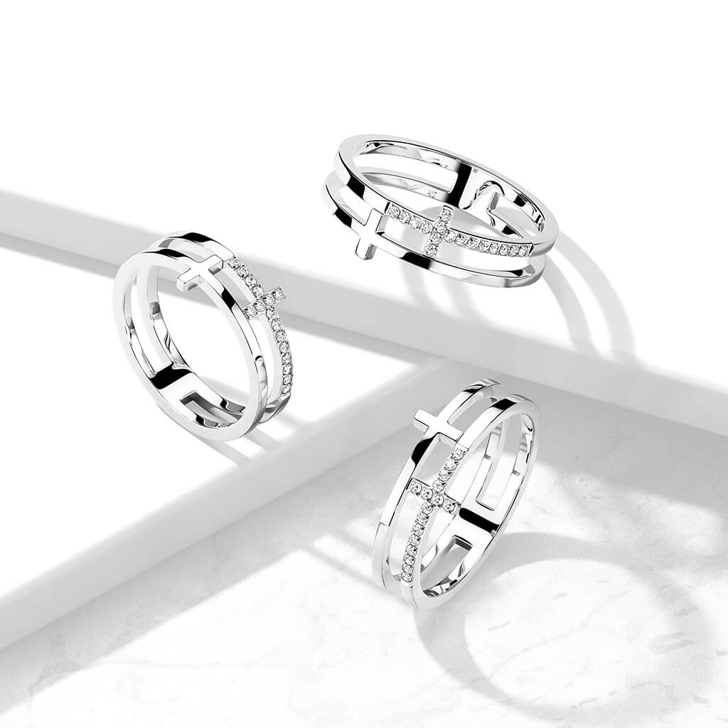 Fingerring Doppelkreuz Zirkonia Silber - Image 2