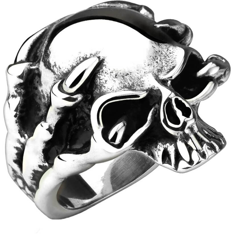 Fingerring Drachenklaue Schädel Silber