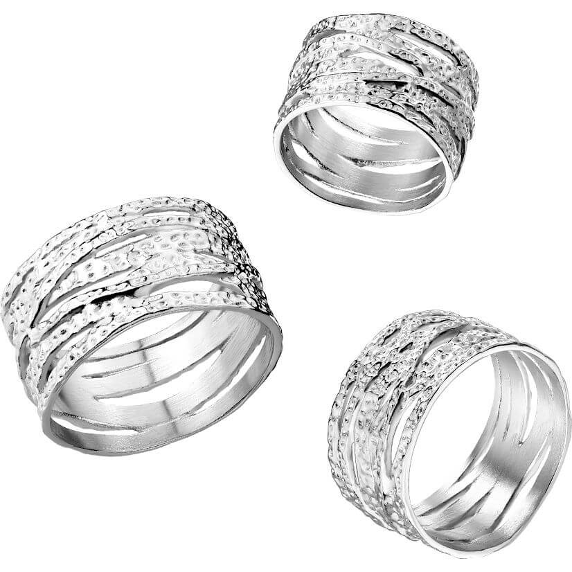 Fingerring Breit verkreuzt gehammerter Ring - Image 2