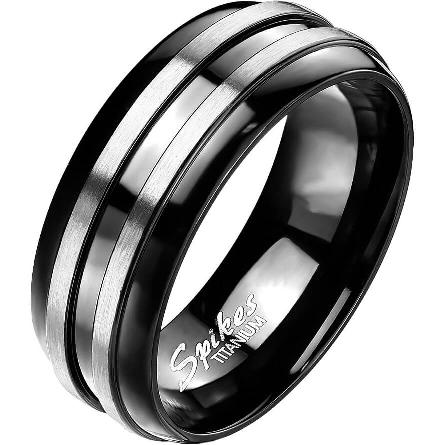 Titan Fingerring Linie Schwarz Silber