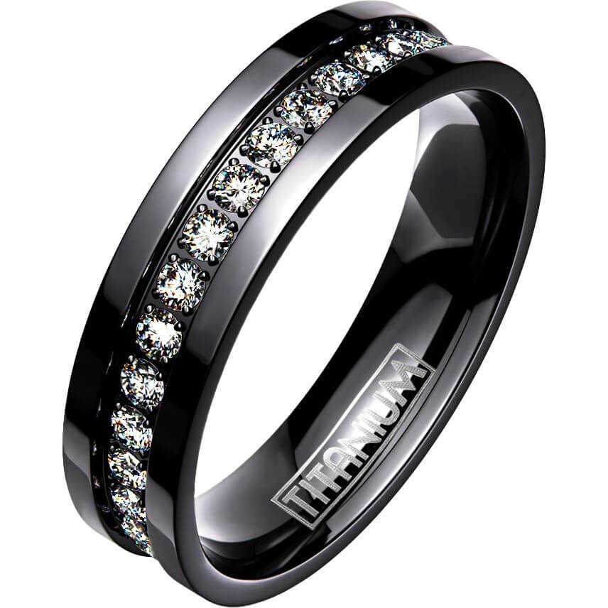 Titan Fingerring Zirkonia Schwarz