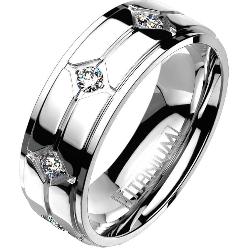 Titan Fingerring 3 Zirkonia Silber